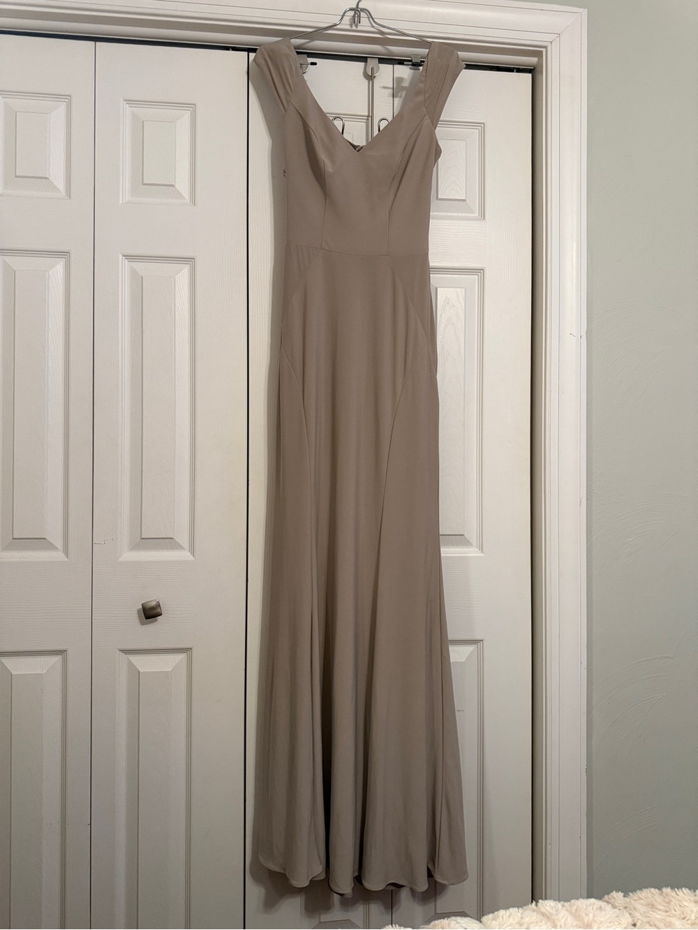 Sorella Vita Taupe elegant Bridesmaid Formal Maxi Dress V Neck Evening Gown